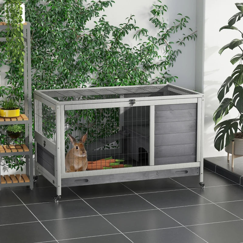 Indoor Rabbit Enclosure with Wheels & Enclosed Run - Wooden Pet Cage for Small Animals