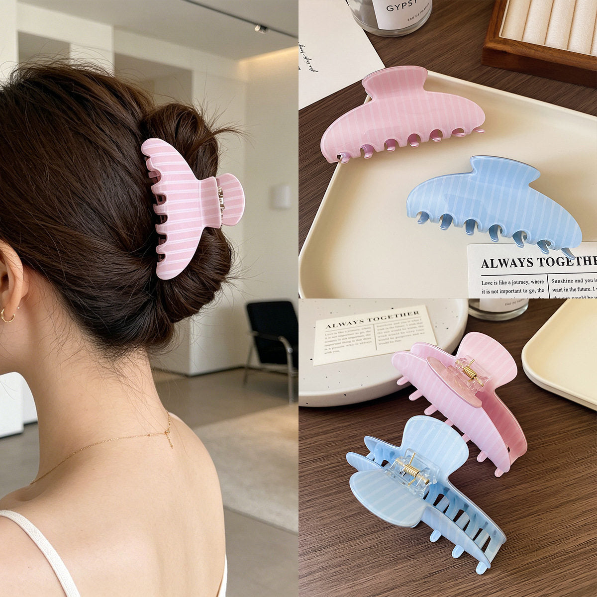 Striped Acetate Claw Clip for Women and Men