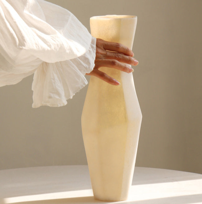 French-Style Geometric Fiberglass Flower Vase - Modern Minimalist Home Decor