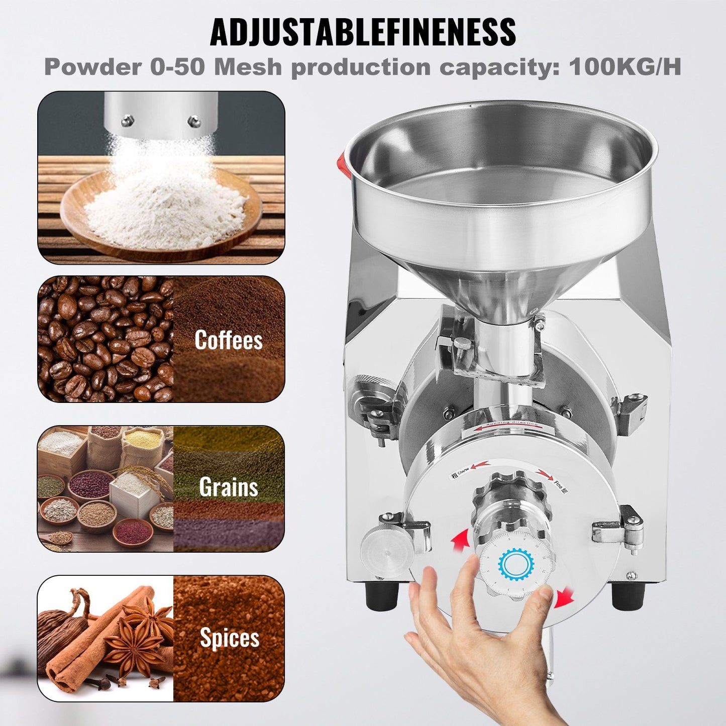 3000W Commercial Grain Mill Grinder - Stainless Steel Food Processing Machine