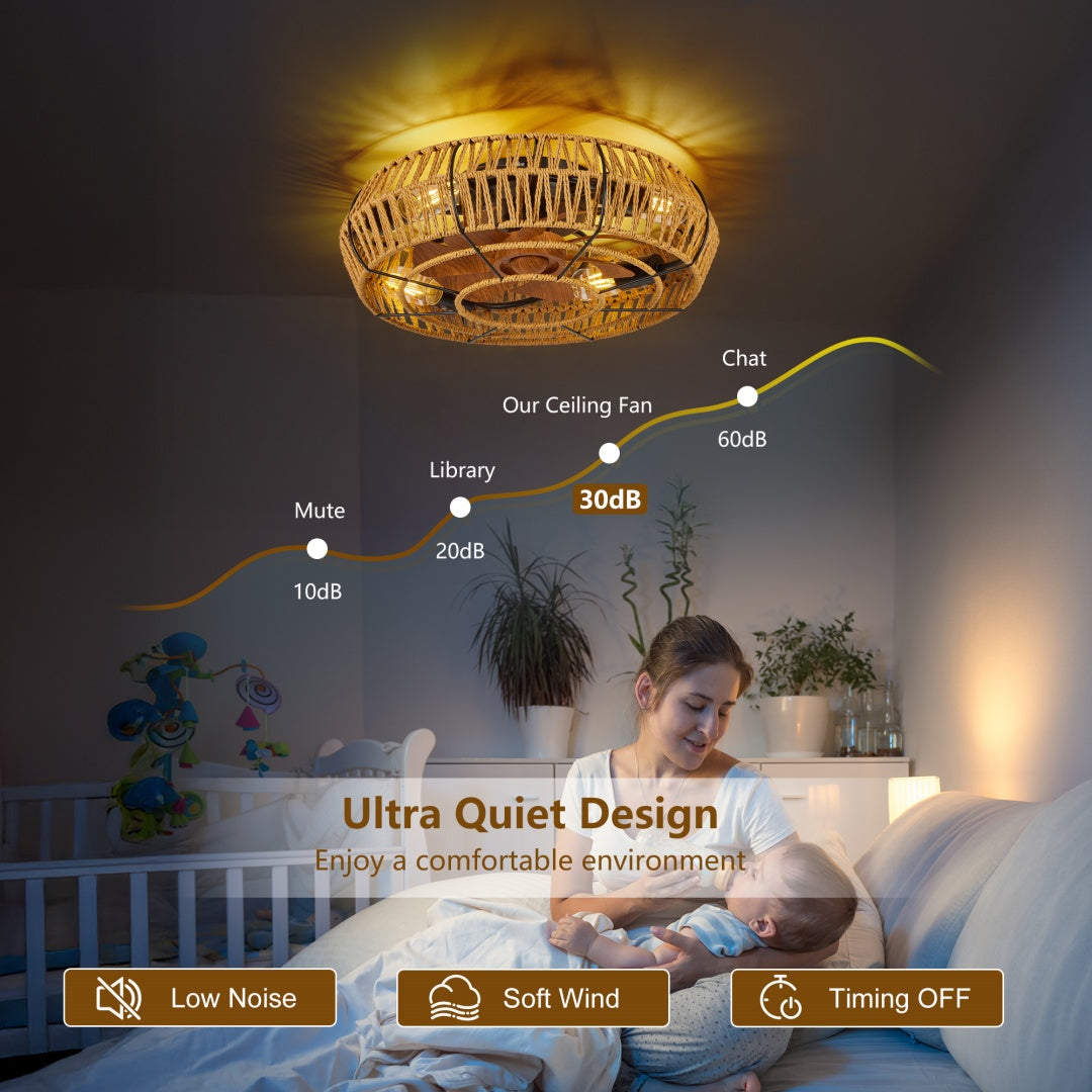 19-Inch Caged Ceiling Fan with Lights & Remote, Reversible Low Profile Flush Mount
