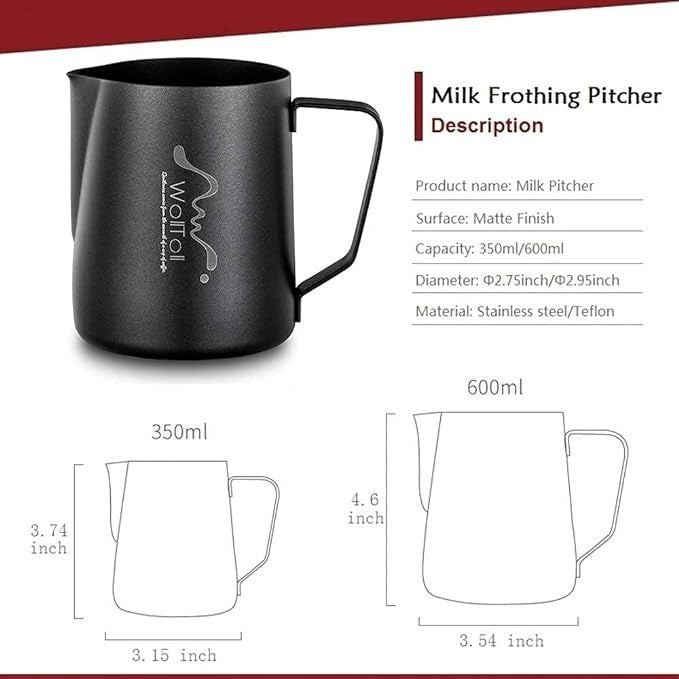 Stainless Steel Milk Frothing Jar - 12oz Nonstick Matte Black
