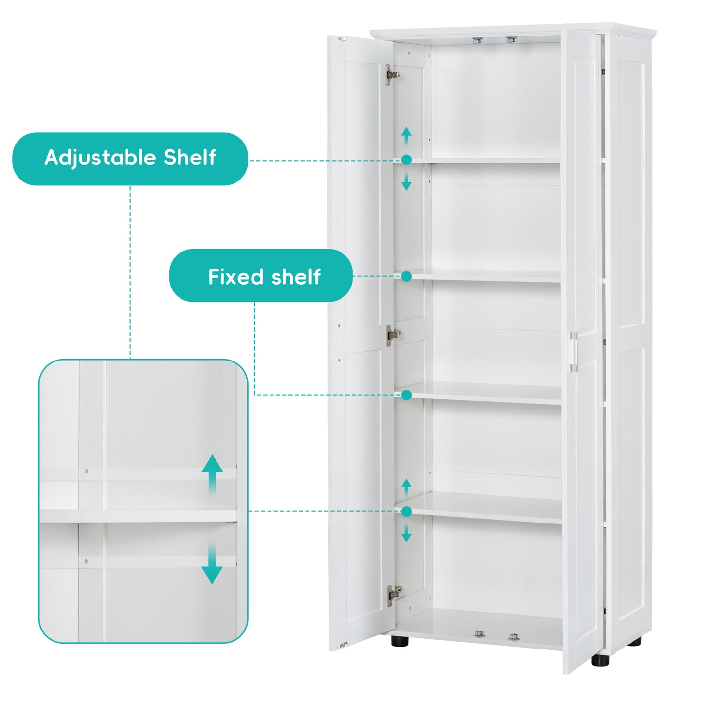 Storage Cabinet with Two Doors and Adjustable Shelf - White