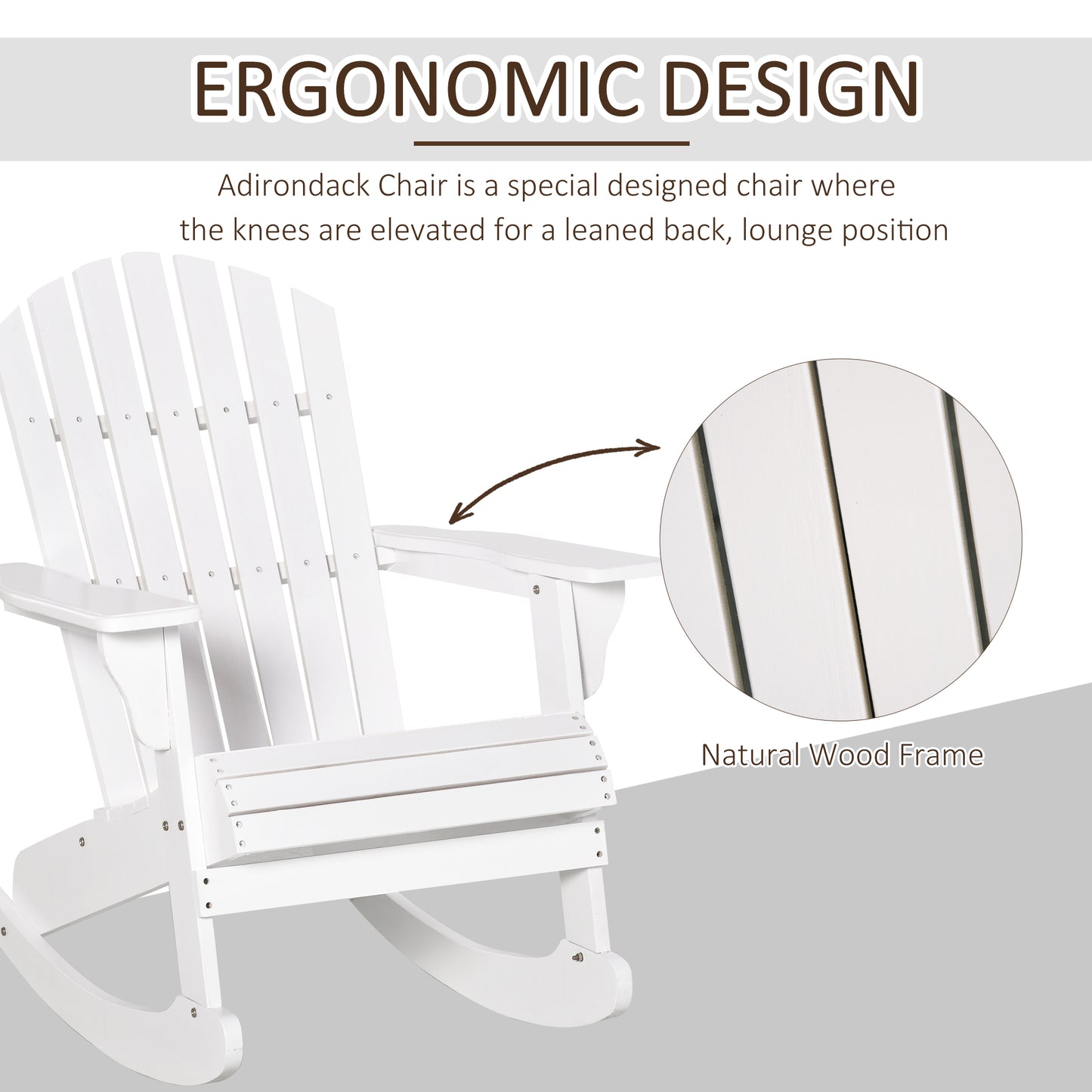 White Wooden Adirondack Rocking Chair - Outdoor Lounge Seating