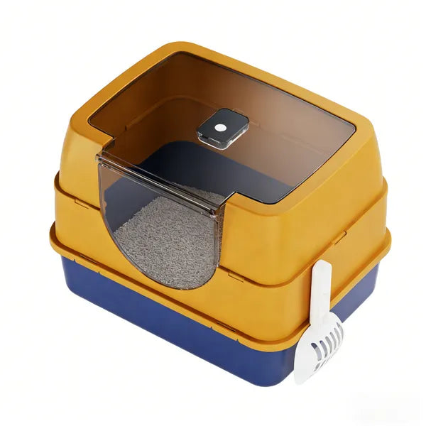 Enclosed Cat Litter Box with Odor Control & Flip-Top Design - Stainless Steel Base