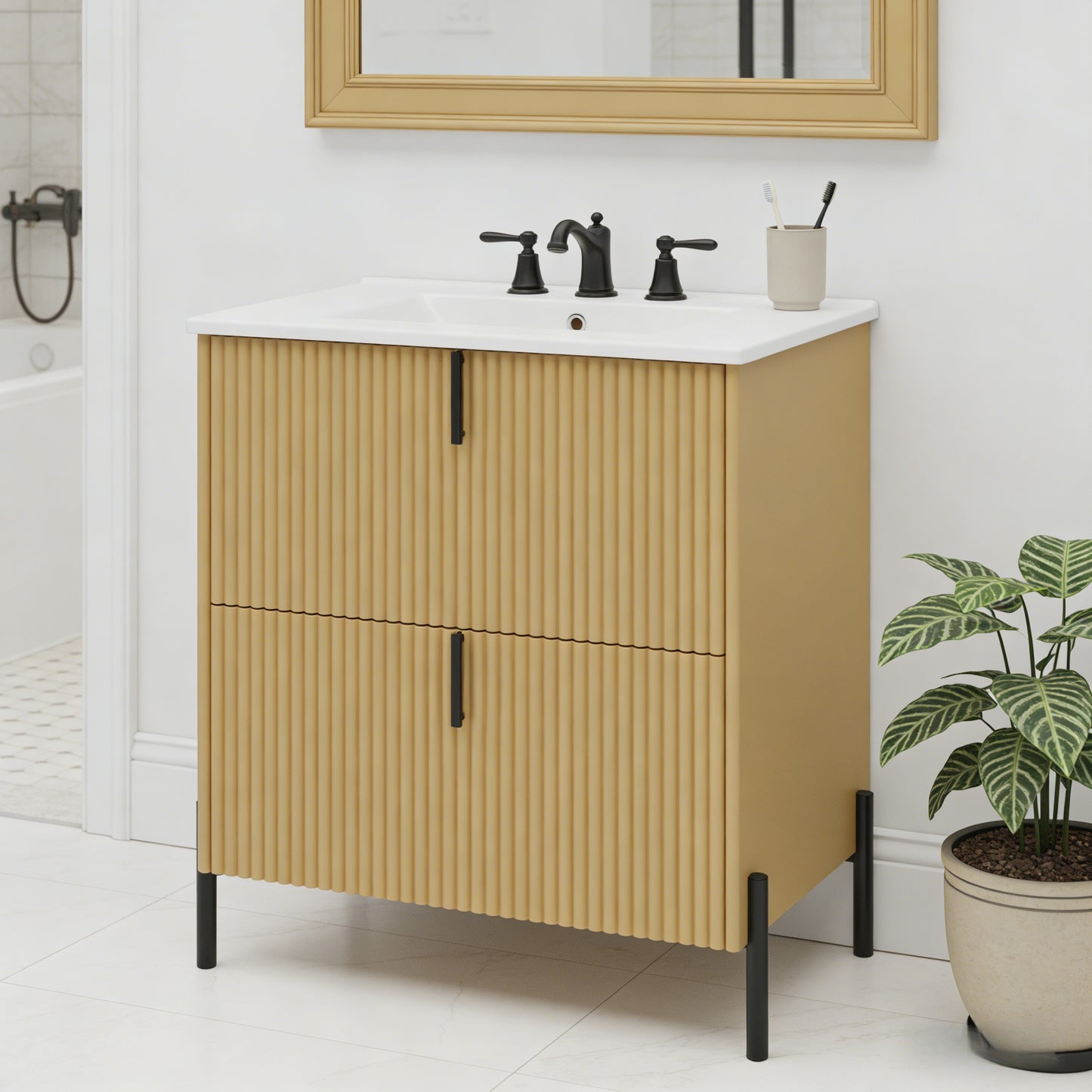 30" Freestanding Bathroom Vanity with Ceramic Sink - Natural