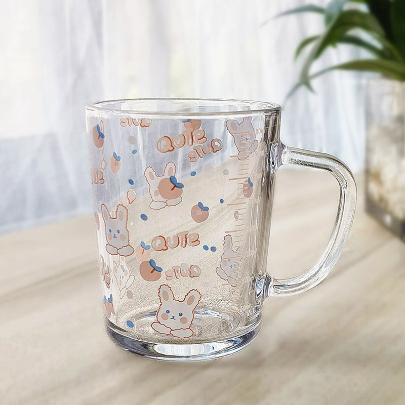 Minimalist Cartoon Glass Water Cup with Straw - Heat-Resistant, 400ML