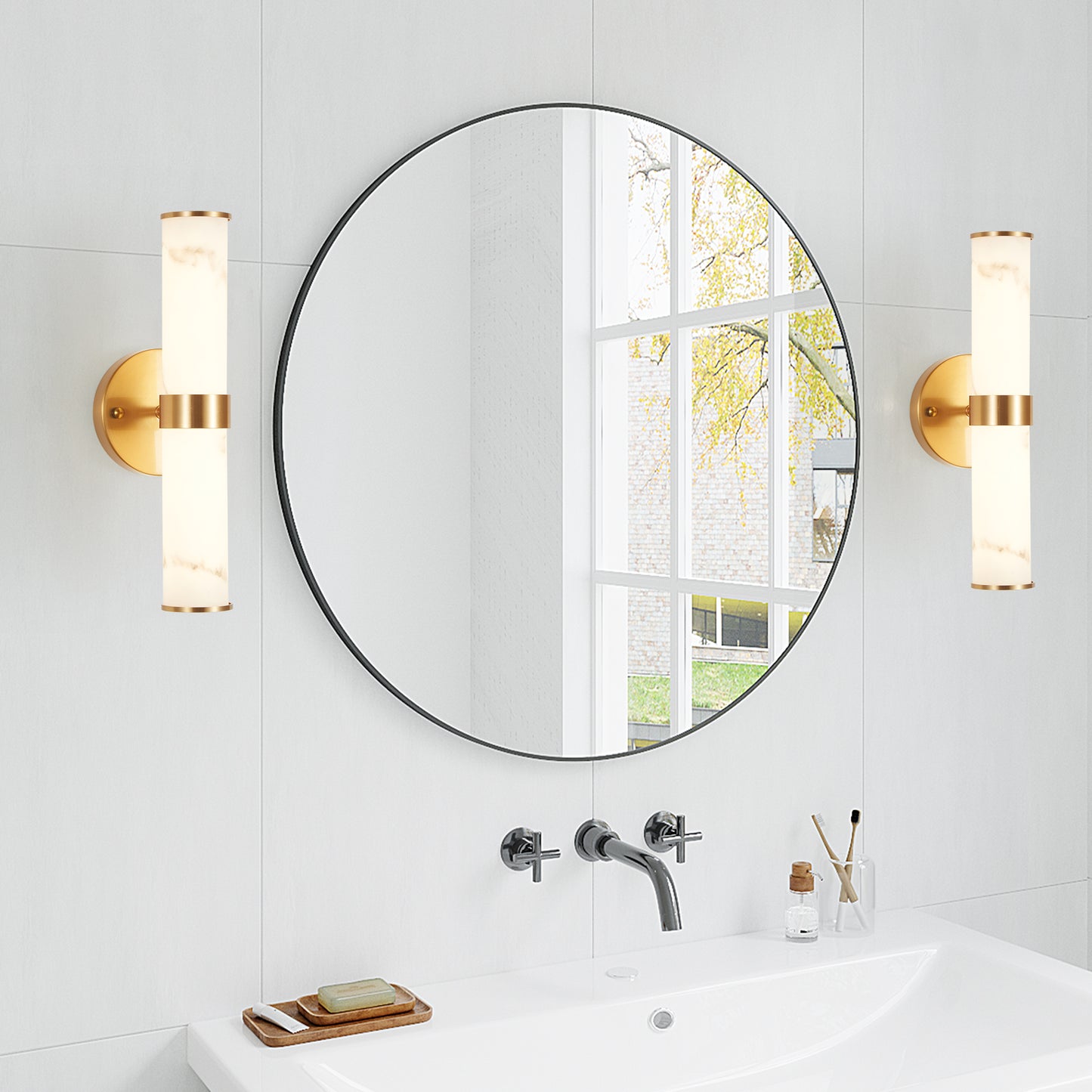 Gold Resin Wall Sconce Set of 2 Modern Vertical Indoor Lighting Fixture