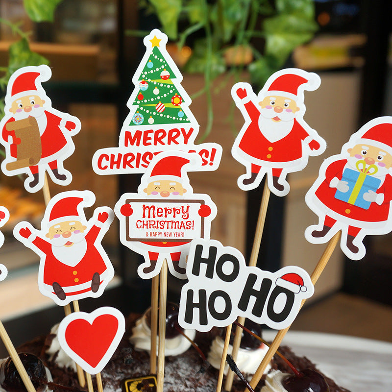 9 Piece Cartoon Santa Cake Decoration Set - Christmas Cake Toppers & Card