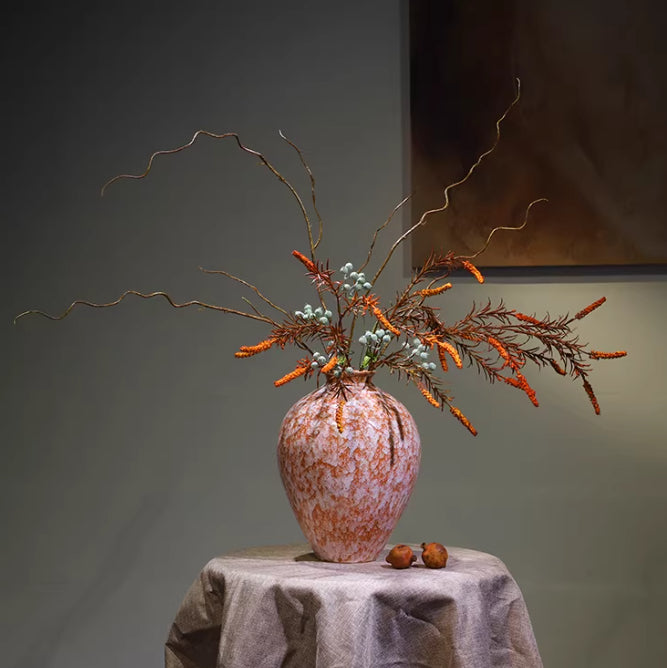 Ceramic Vase with Artificial Flowers - Red Crevice Style Home Decor