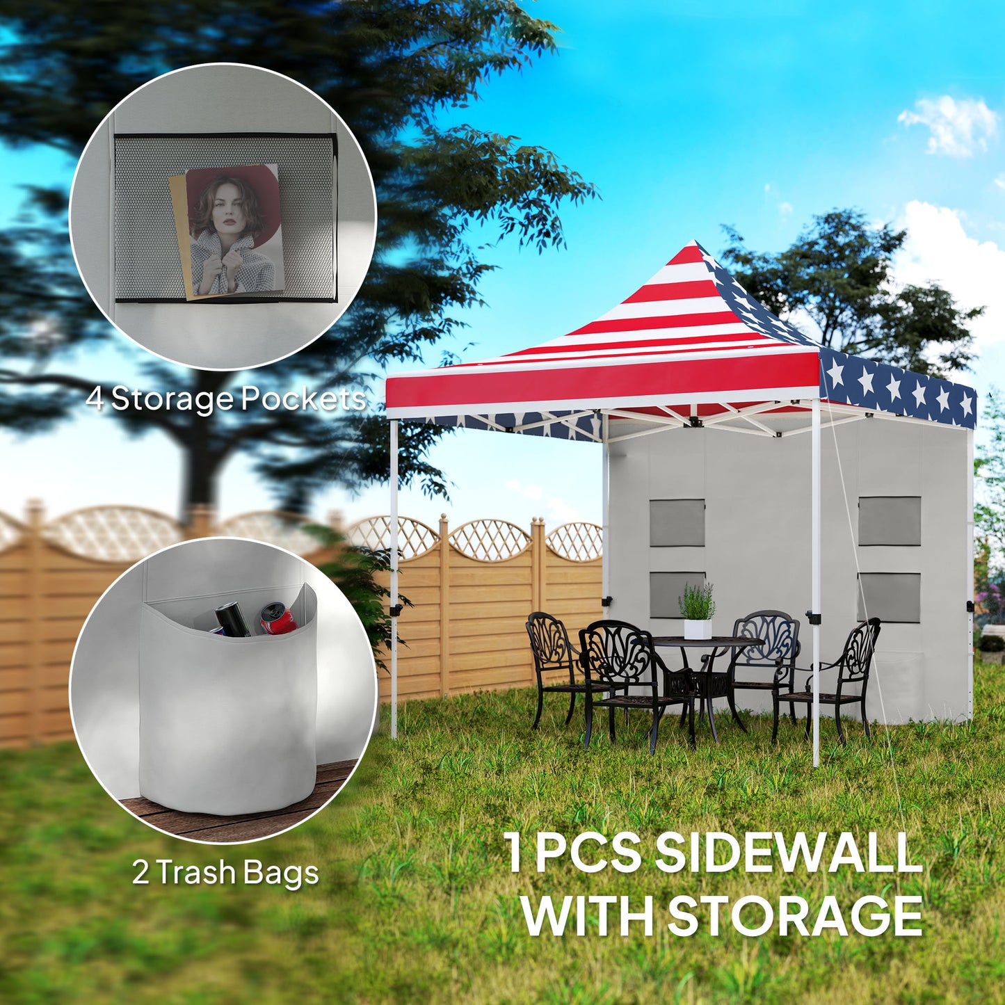 Heavy Duty 10x10 Pop Up Canopy Tent with Sidewall - American Flag