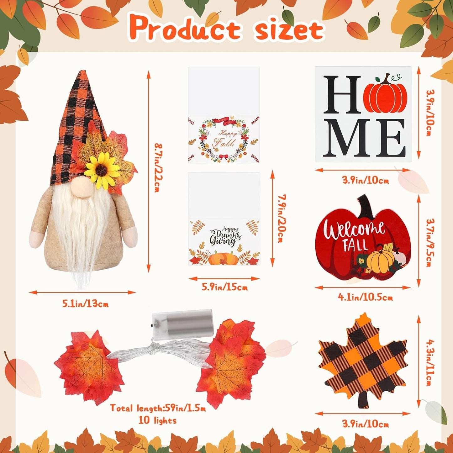 Autumn Gnome Tiered Tray Decor Set with LED Lights & Cards