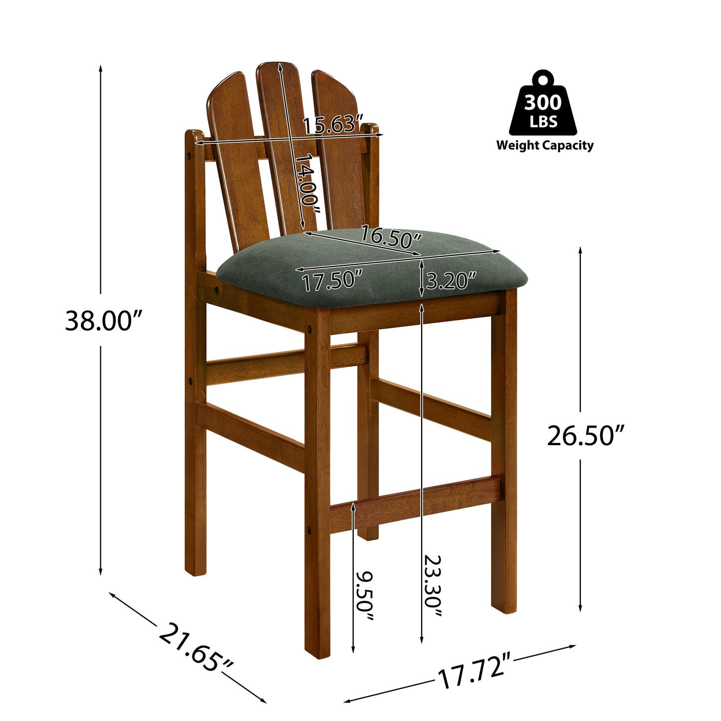 Mid-Century Rubber Wood Upholstered Counter Stools - Set of 2, Green