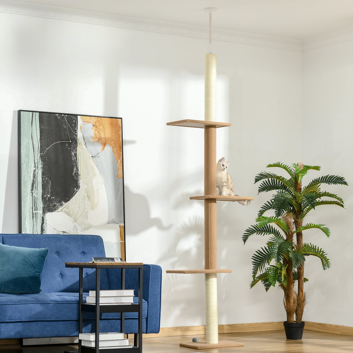 Floor-to-Ceiling Cat Tree Tower with Sisal Scratching Posts - Light Brown, 580x290x280 mm