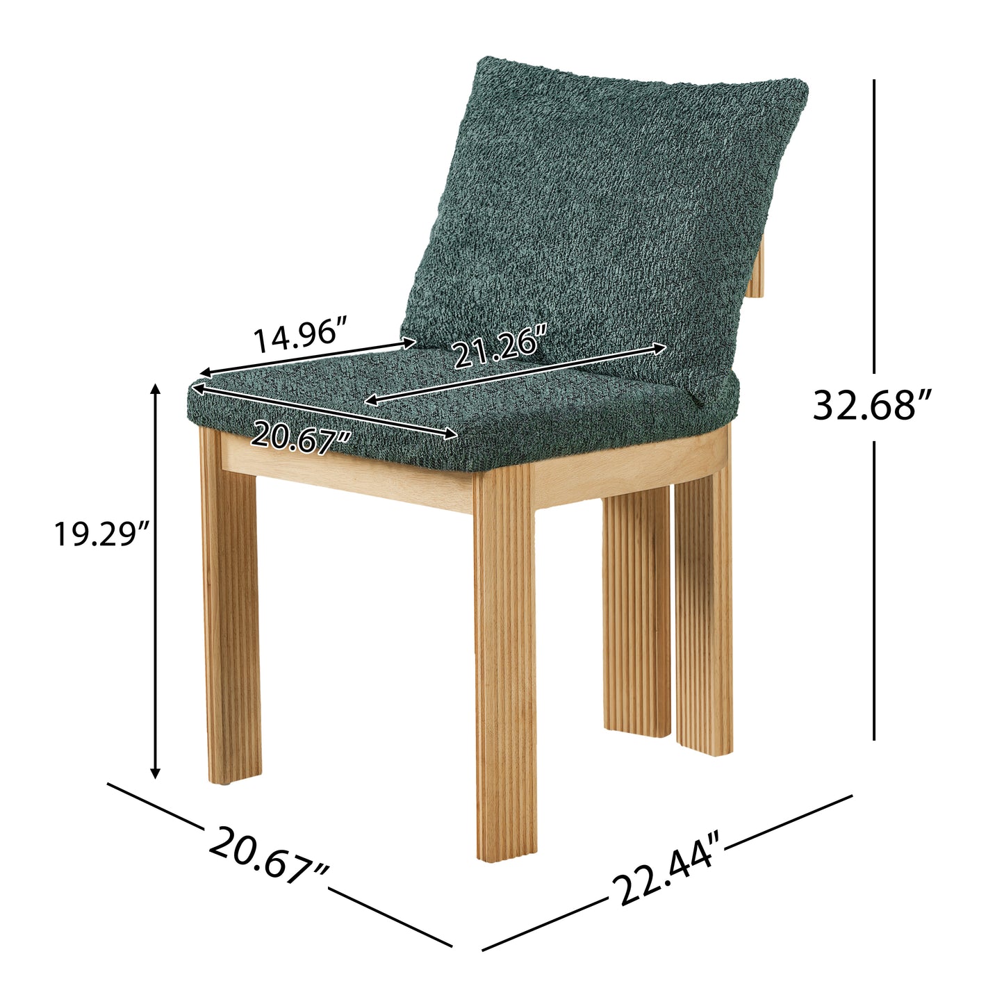 Indoor Boucle Dining Chair Set of 2 - Green Plush Upholstery
