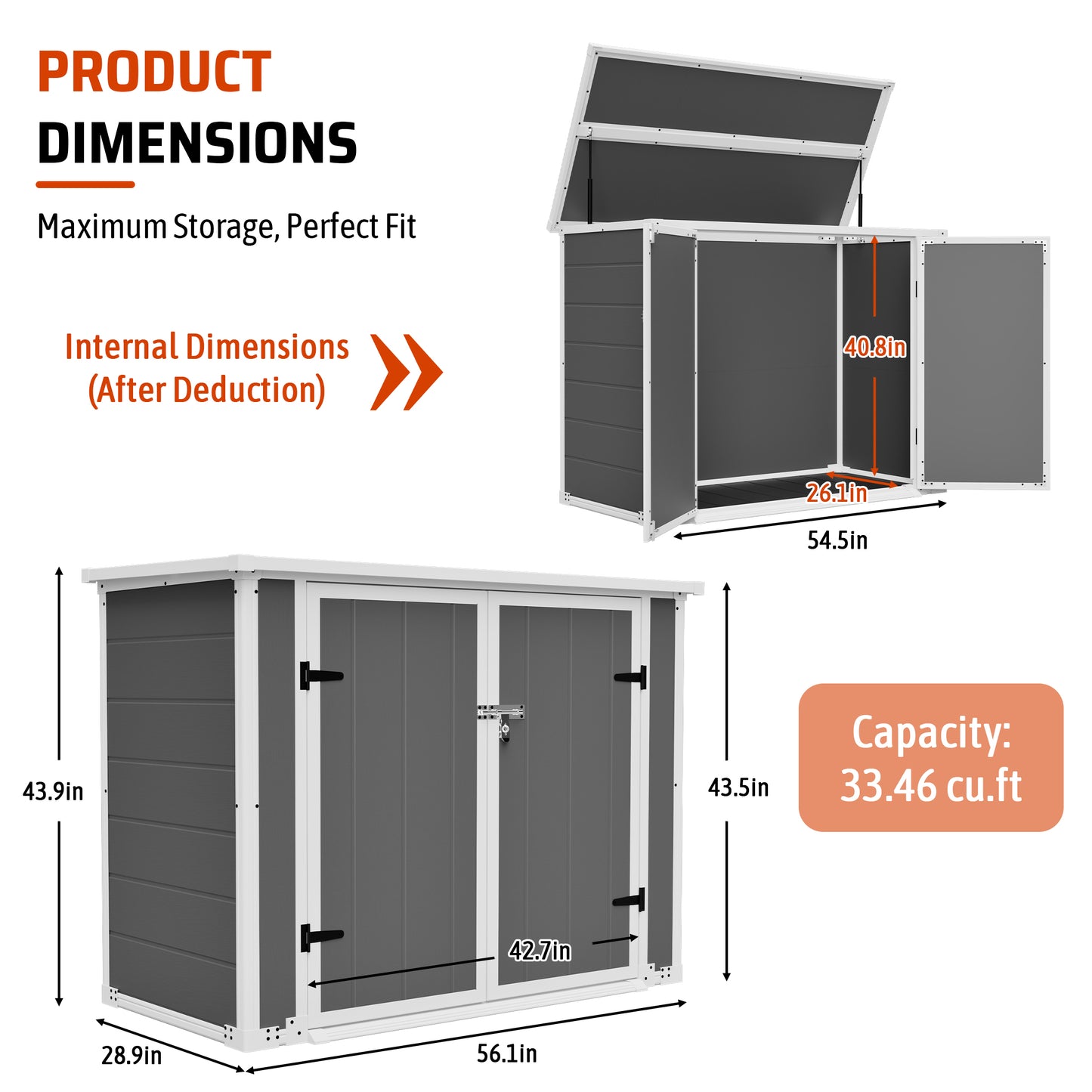 Gray Outdoor Storage Shed with Ramp & Hydraulic Lid - Waterproof
