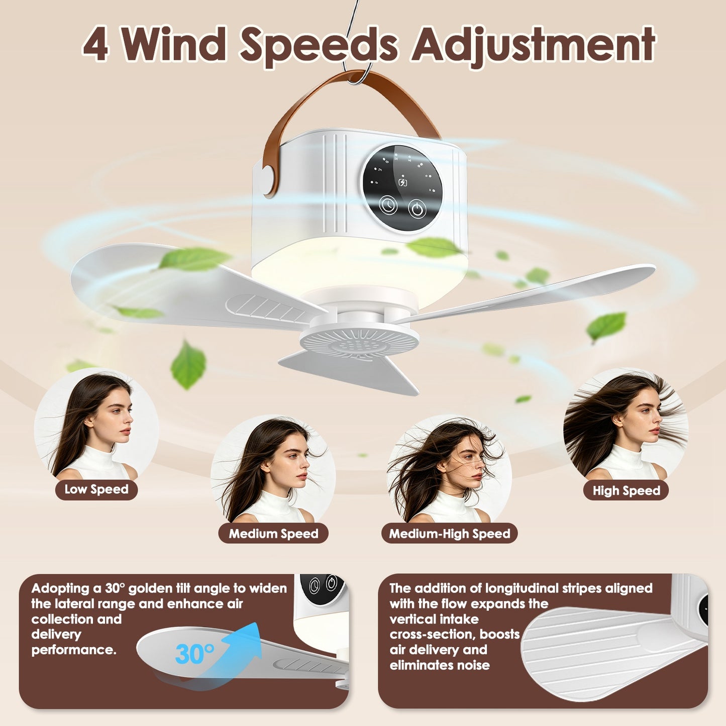 Rechargeable Tent Ceiling Fan with Light and Remote Control - 7200mAh Portable Camping Fan
