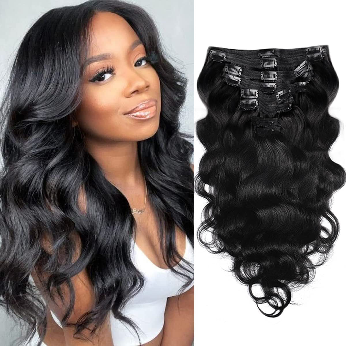 Natural Black Human Hair Extensions - 16-24 Inch Real Hair Wig for Ladies