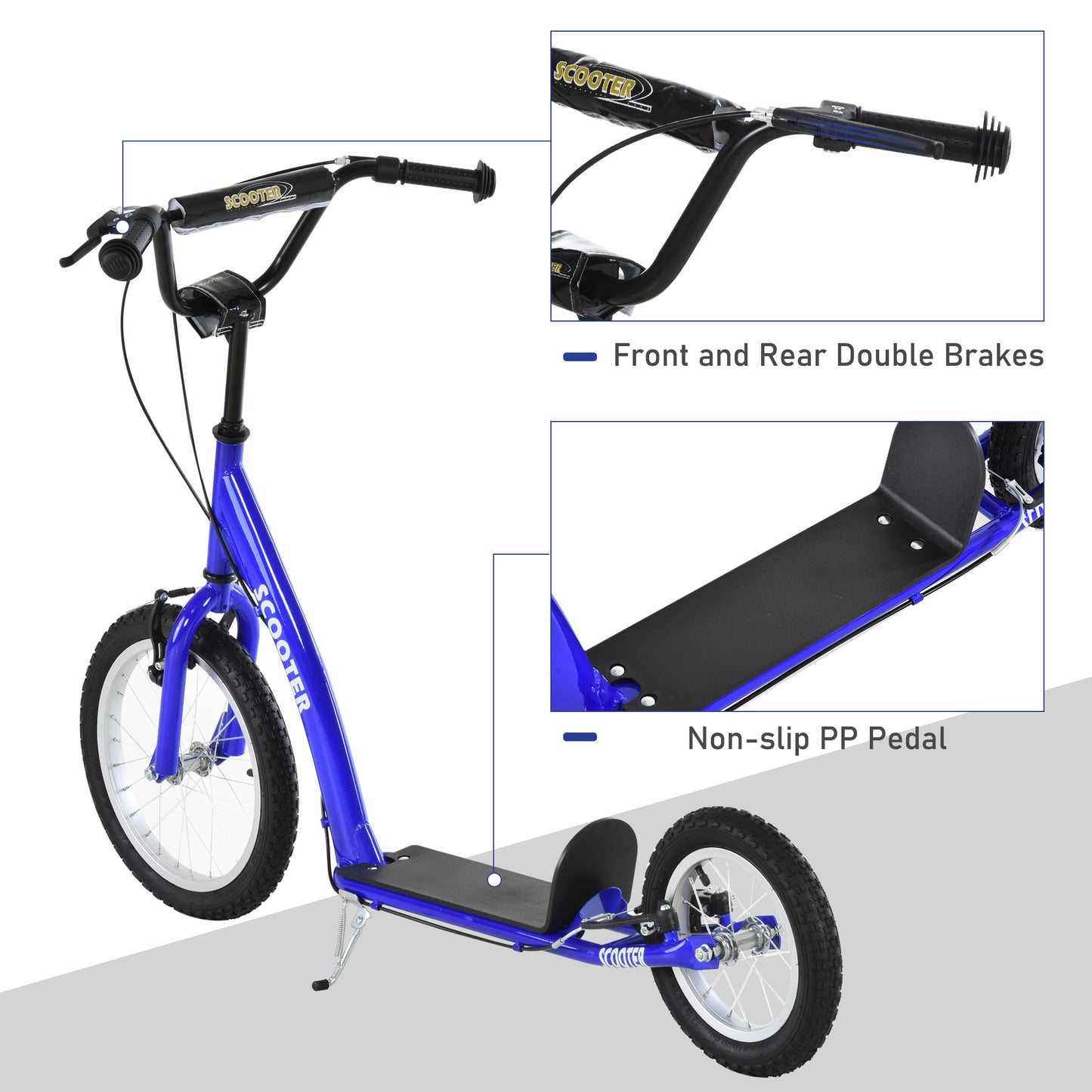 Kids Blue Kick Scooter with Adjustable Handlebar & Dual Brakes