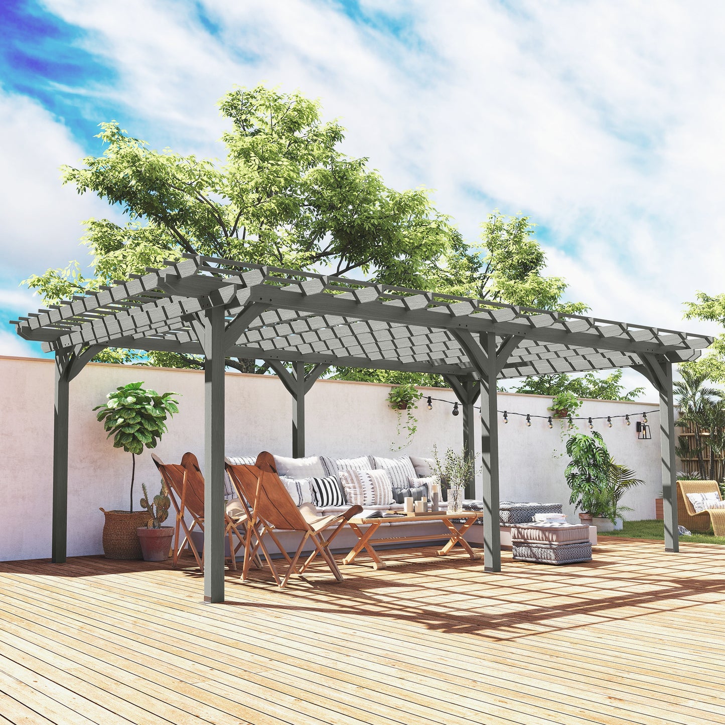 Outdoor Wooden Pergola for Climbing Plants - Gray