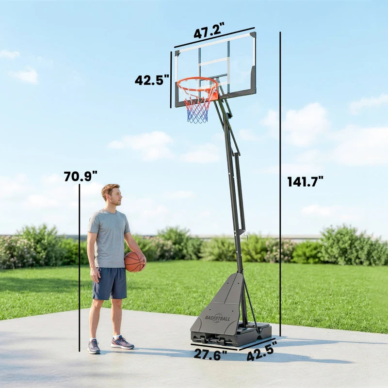 Portable Basketball Hoop with Adjustable Height 8-10ft - Black