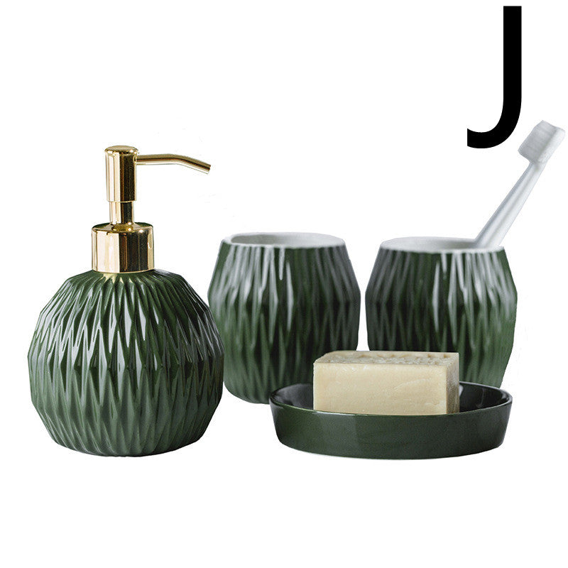 Ceramic Bathroom Mouthwash Cup Set with Embossed Hotel Style - Multiple Colors