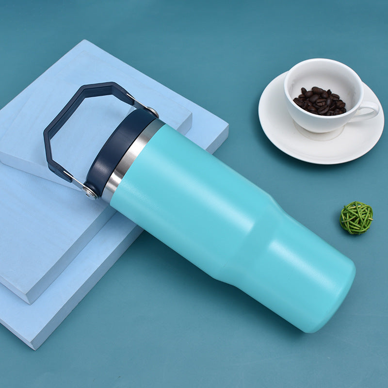 Insulated Stainless Steel Car Cup with Straw - Double Layer, Large Capacity