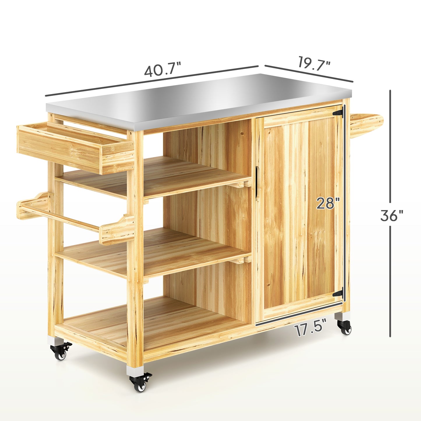 Outdoor Grill Cart with Stainless Steel Top & Solid Wood Frame