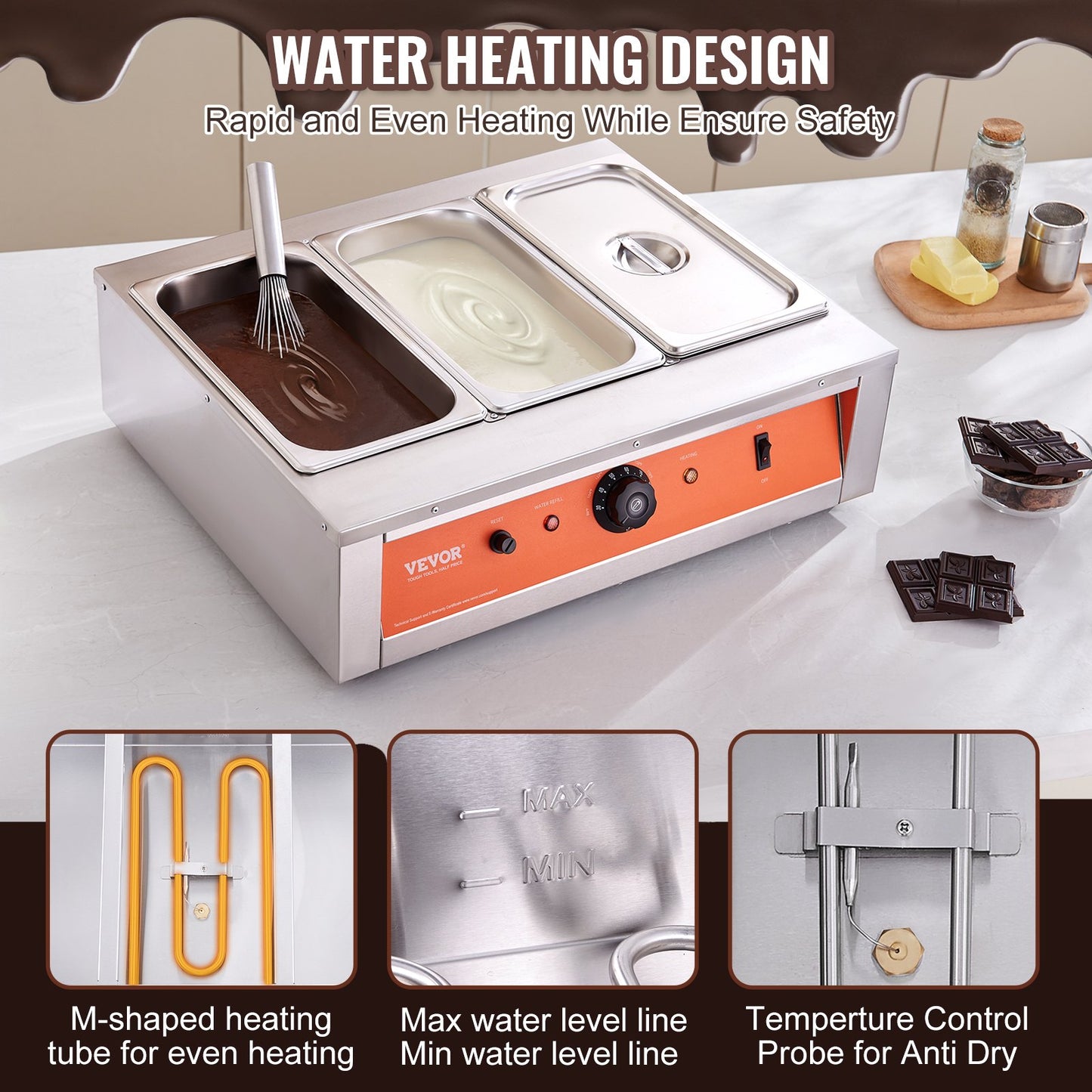 Chocolate Tempering Machine 26.5L Stainless Steel Commercial Warmer with Temp Control
