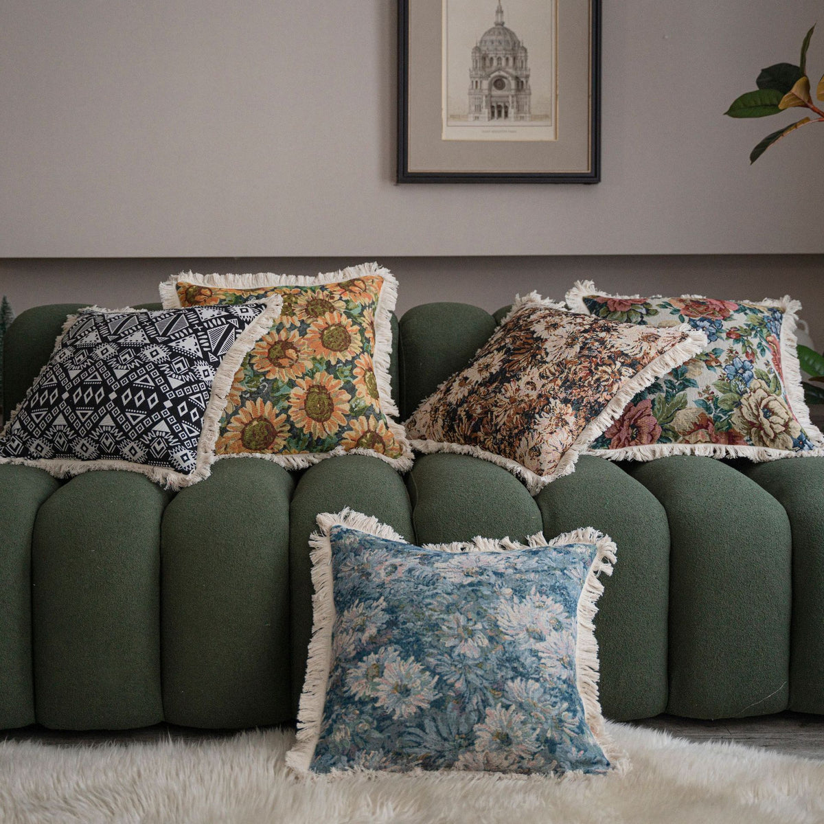 Multicolor Jacquard Sofa Pillow Cases - 45x45cm & 60x60cm Decorative Cushion Covers