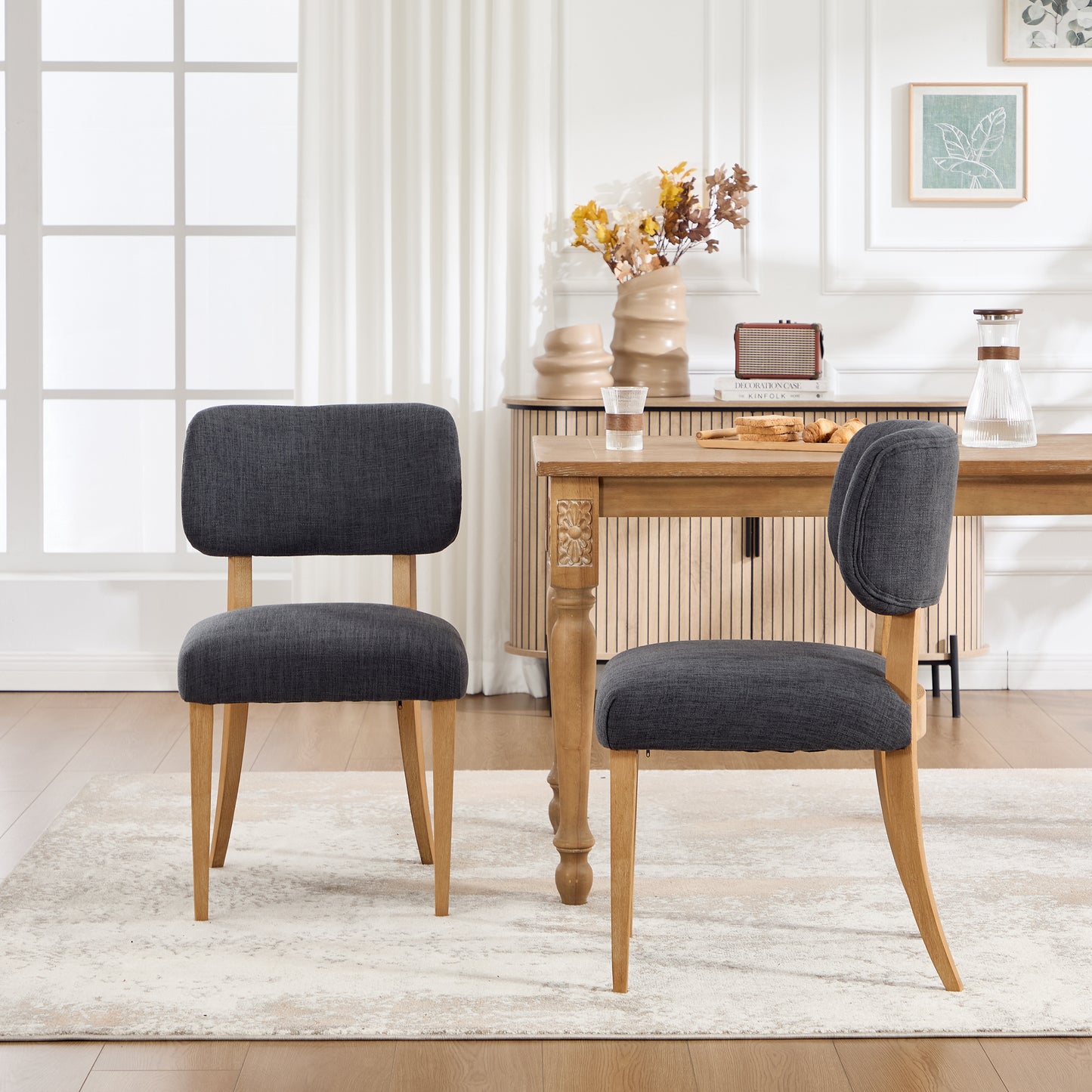 Modern Fabric Upholstered Dining Chairs Set of 2 - Dark Grey