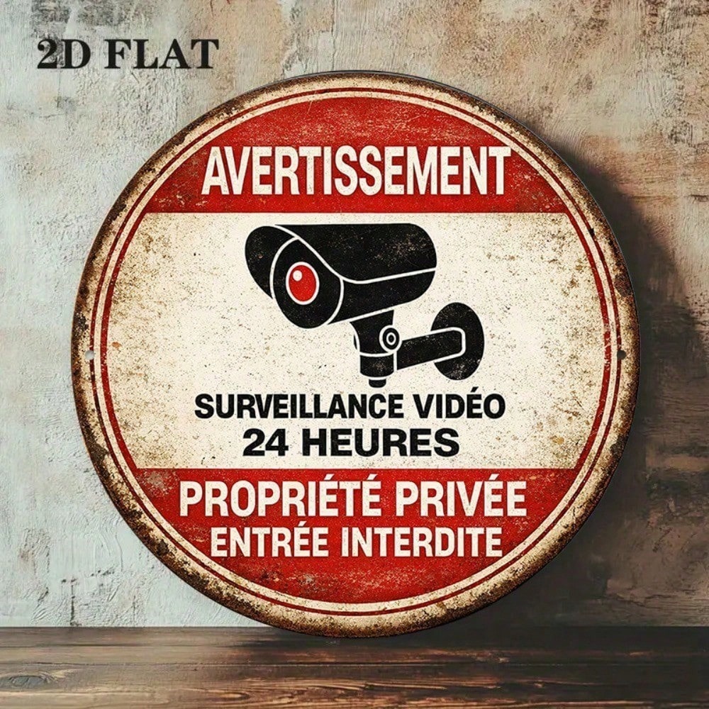 Vintage 24 Hour Video Surveillance No Trespassing Sign - Tin