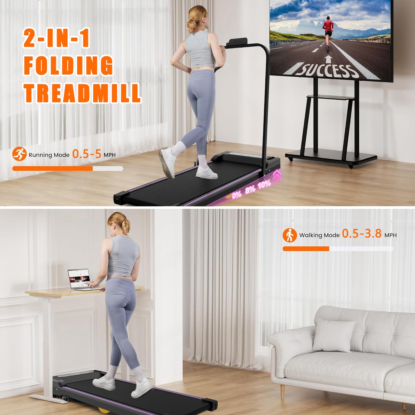 Under Desk Treadmill - 2 in 1 Portable Walking Pad with Remote Control