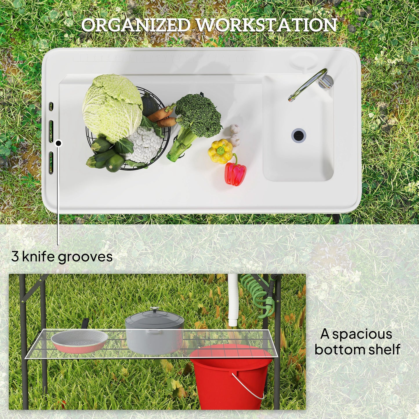 Portable Fish Cleaning Table with Sink & Faucet - White