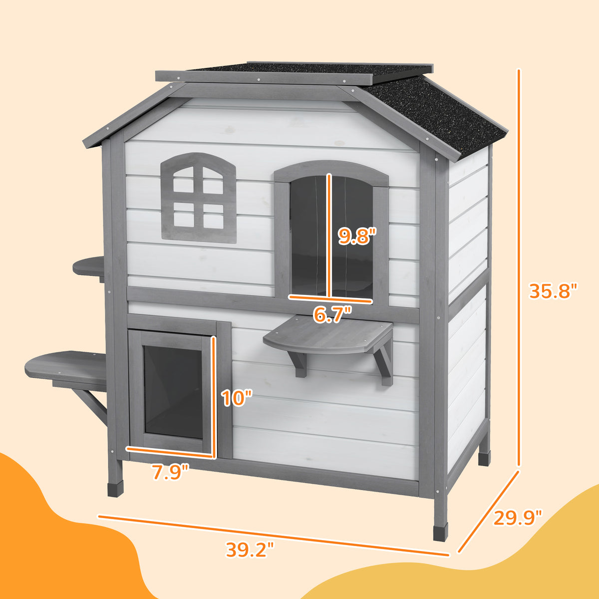 Wooden Outdoor Cat House with 2 Tiers and Openable Asphalt Roof - Feral Cat Shelter