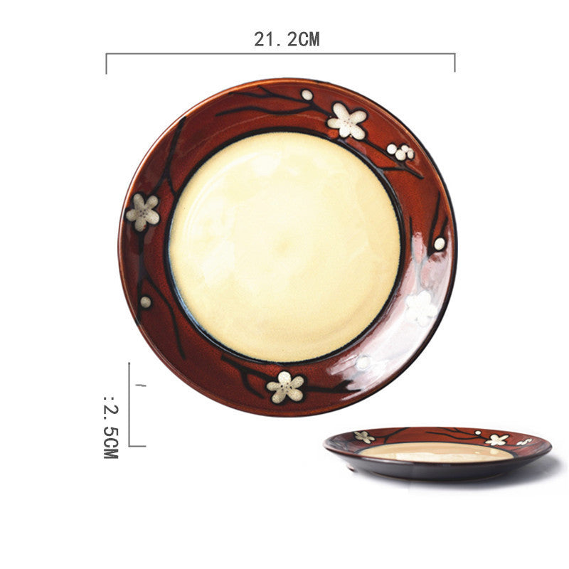 Ceramic Hand-Painted Western Style Breakfast Plate 8 Inch Microwave Safe
