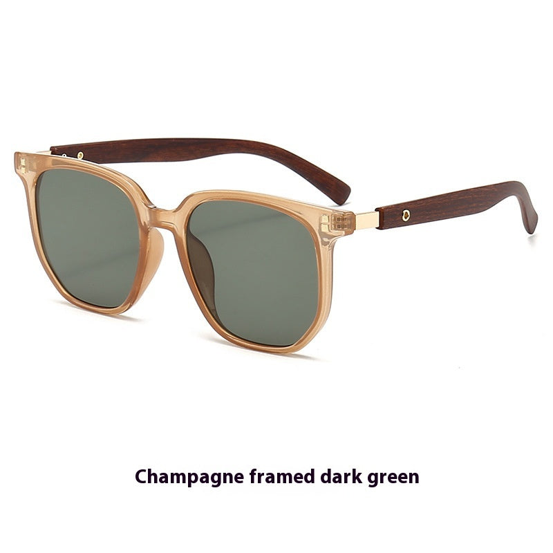 Vintage Wooden Grain Leg Nail Square Round Face Glasses - Minimalist Fashion Eyewear