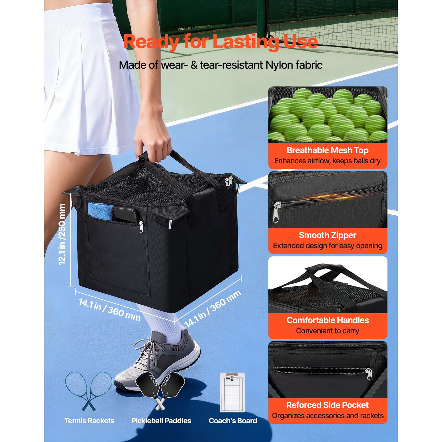 Tennis Ball Hopper Cart - Holds 120 Balls, Foldable, Portable with Wheels