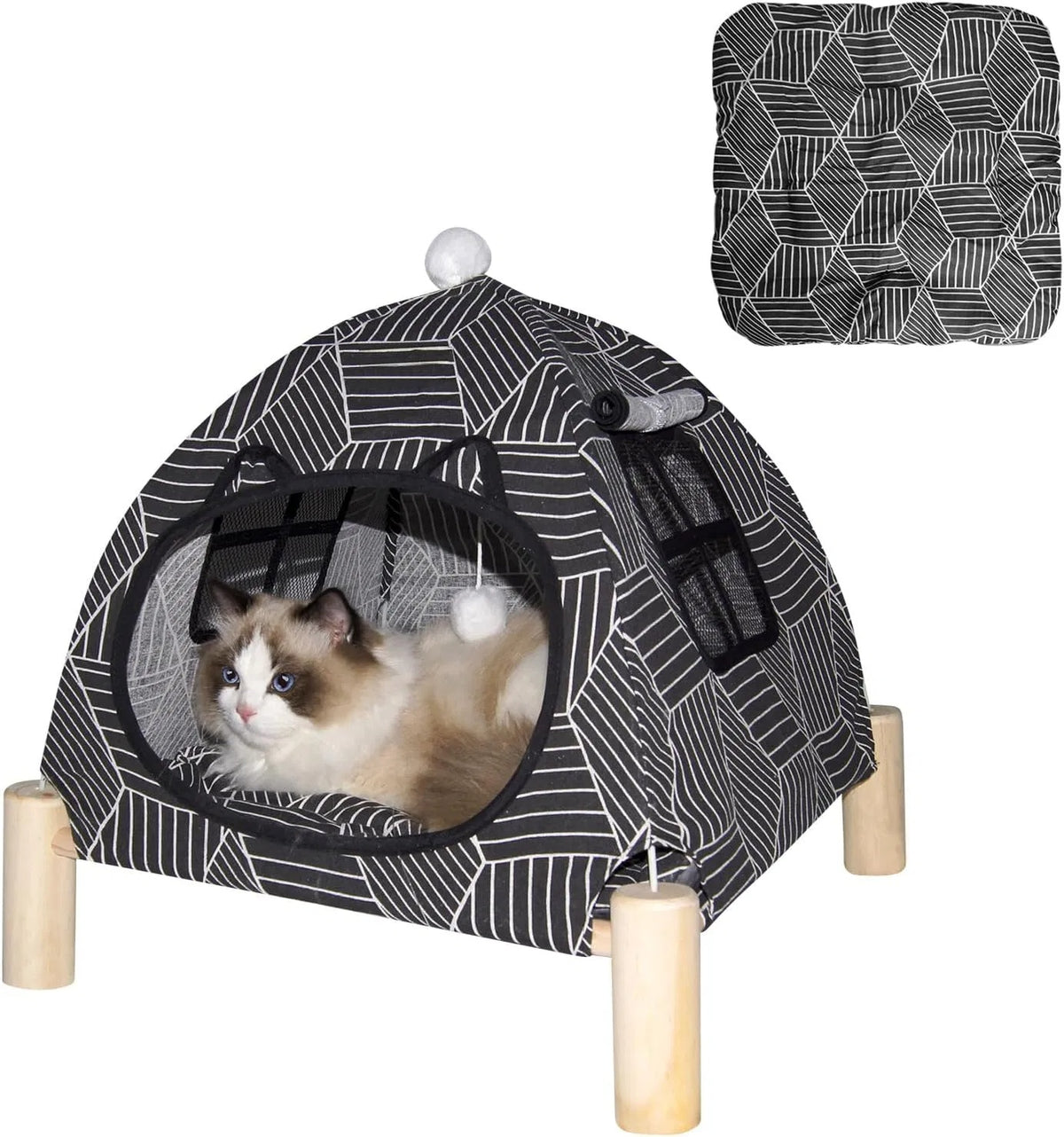 Foldable Indoor Cat Tent Bed with Washable Cushion - Cozy Hideaway for Small Pets