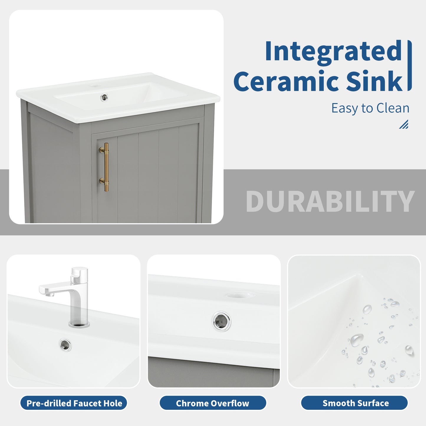 20" Bathroom Vanity with Sink and Soft Closing Door - Grey
