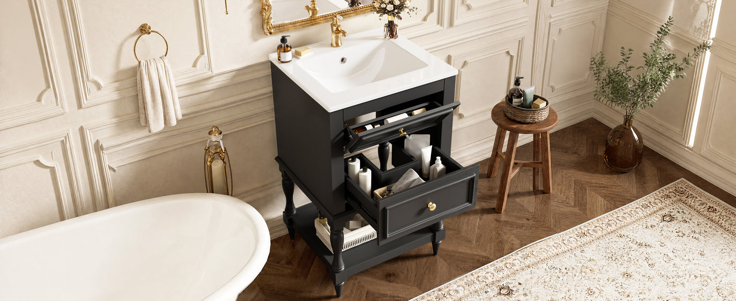 20'' Black Bathroom Vanity with Ceramic Sink & 2 Drawers