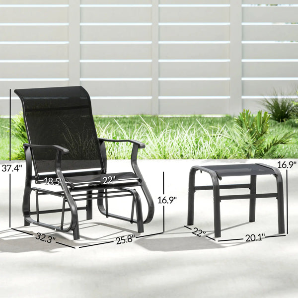 Outdoor Glider Chair Set with Ottoman - Black