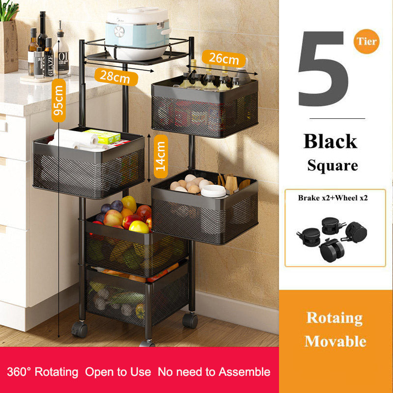Vegetable Storage Basket Rack with Wheels - Multi-Layer Metal Kitchen Organizer