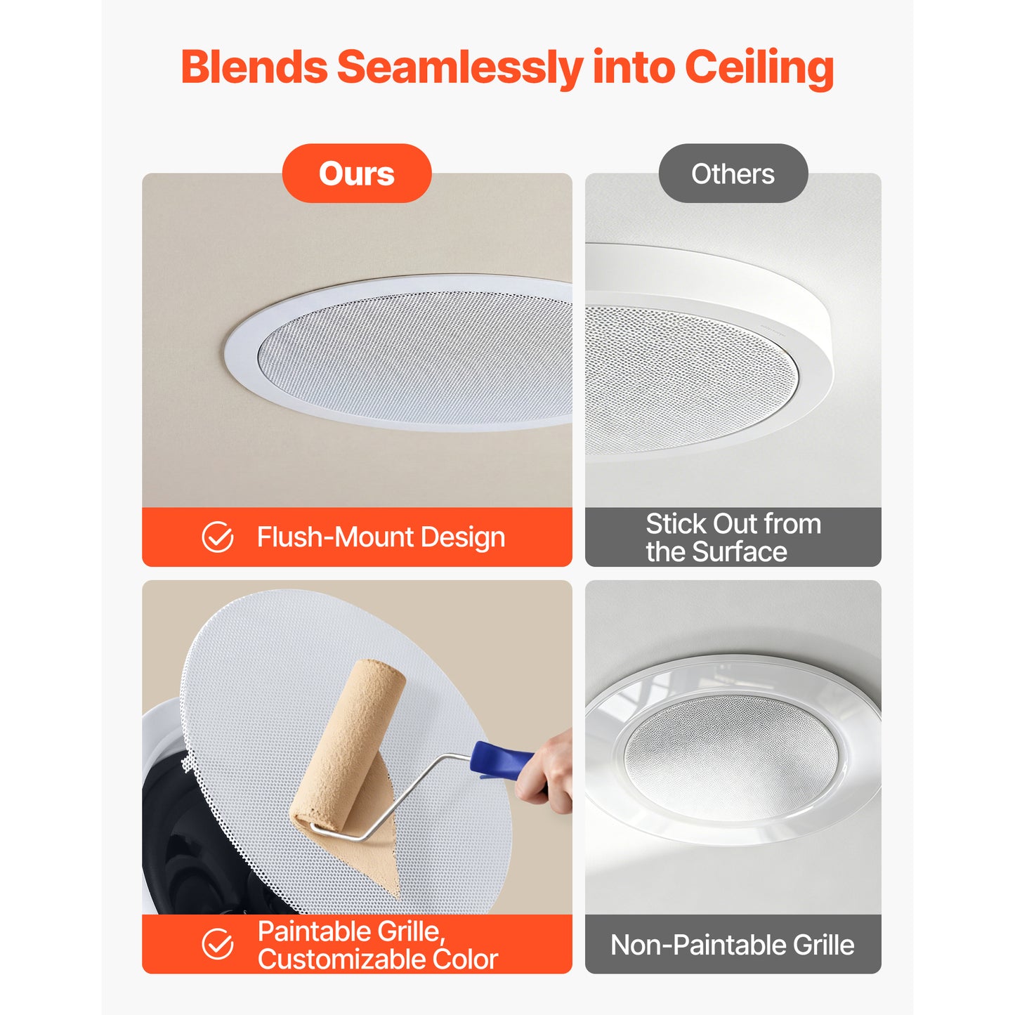 6.5-Inch In-Ceiling & In-Wall Bluetooth Speakers with Amplifier for Home & Outdoor Use
