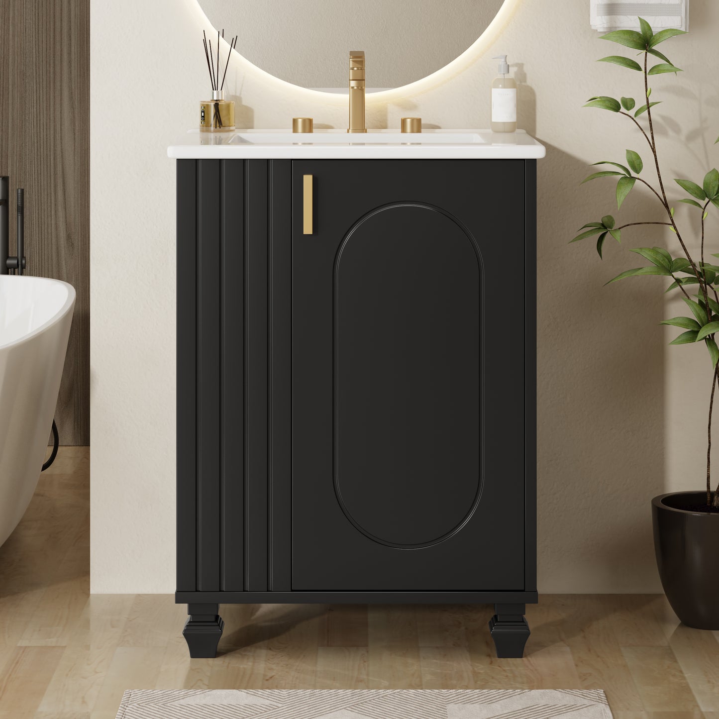 24" Bathroom Vanity with Sink - Solid Wood, Soft Closing Door, Black