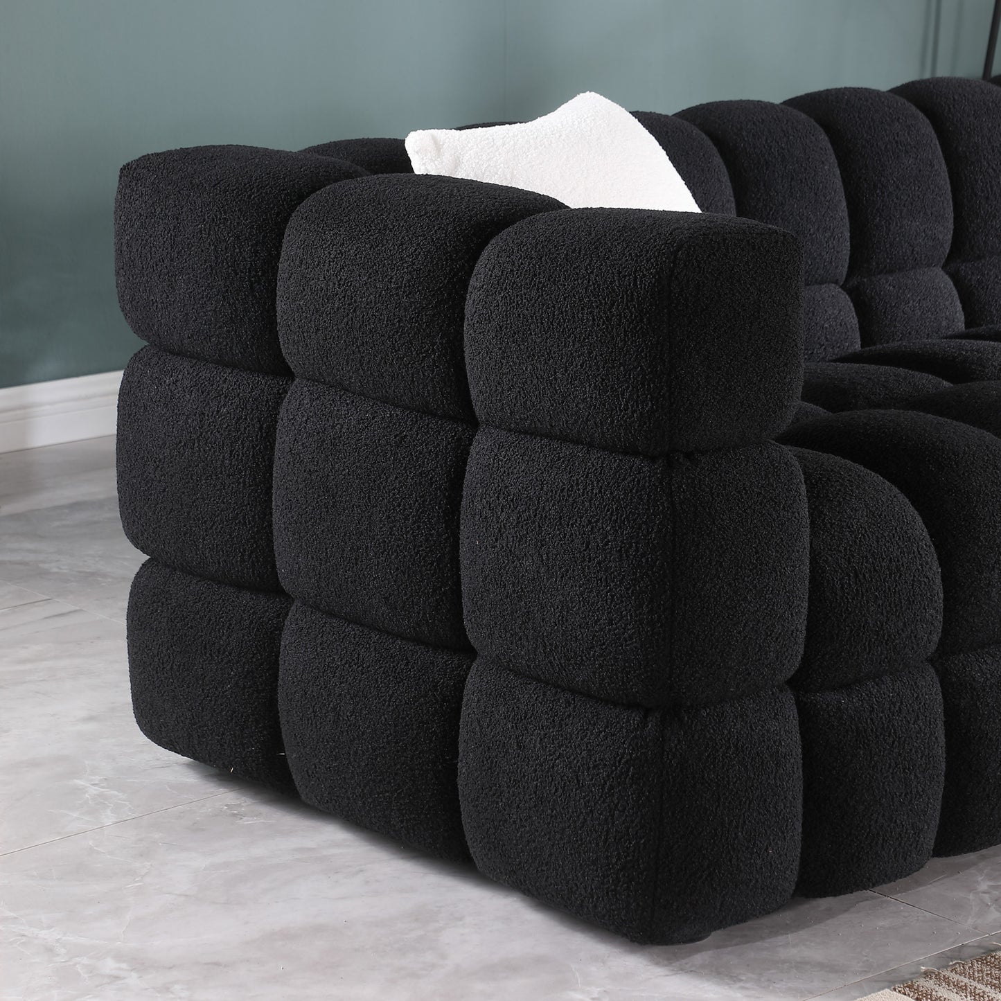 Boucle Sofa - 2 Seater, Black, Marshmallow Design, 62.2" Length