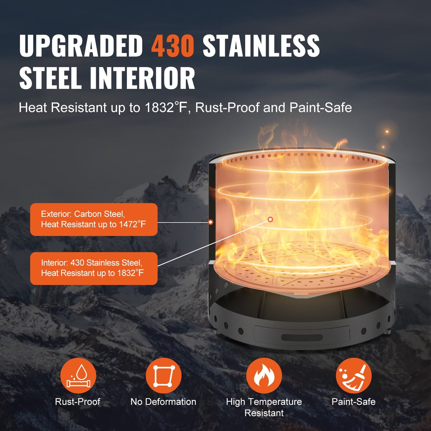 15 Inch Smokeless Steel Fire Pit Stove with Ash Tray - Outdoor Garden Heating