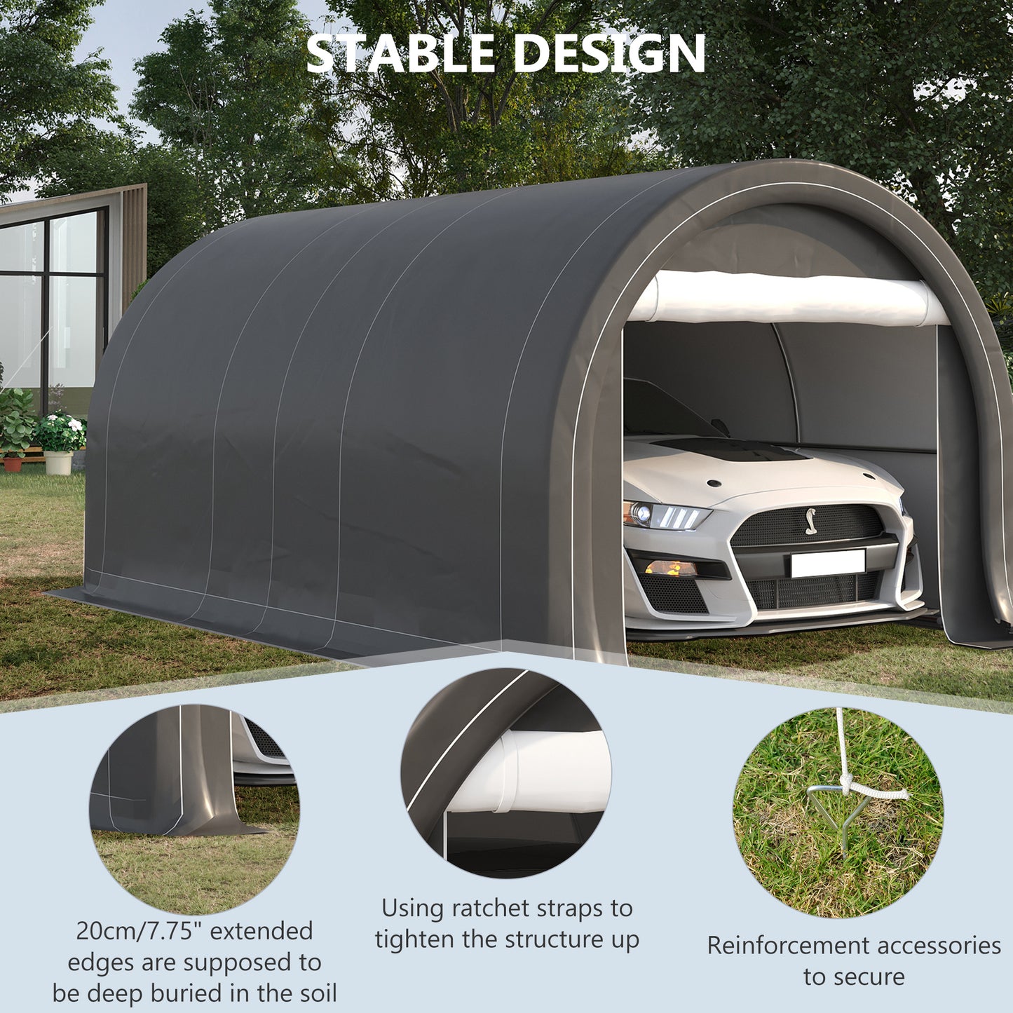 Heavy Duty Portable Carport Canopy - 10 x 16 ft, Gray