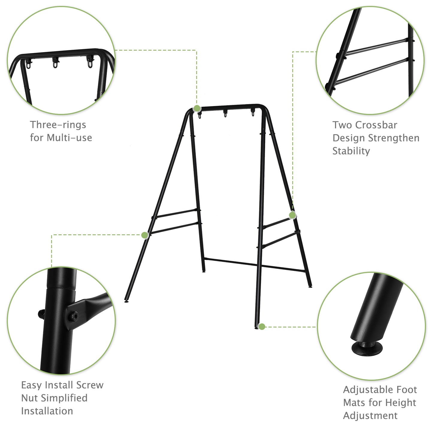 Garden Hammock Chair Stand - Black, 133x137x180cm, Four-Legged Frame