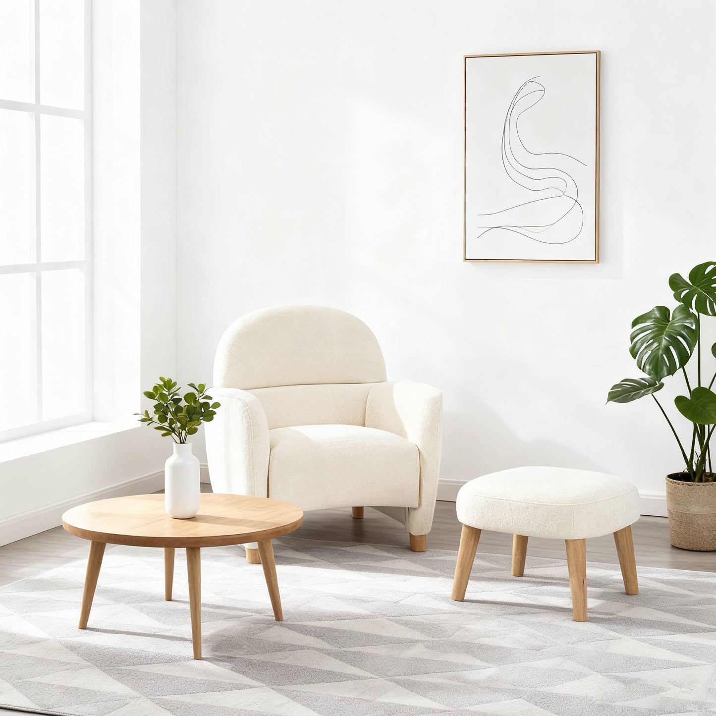 Modern Lazy Chair With Footrest Ottoman - Upholstered Leisure Sofa